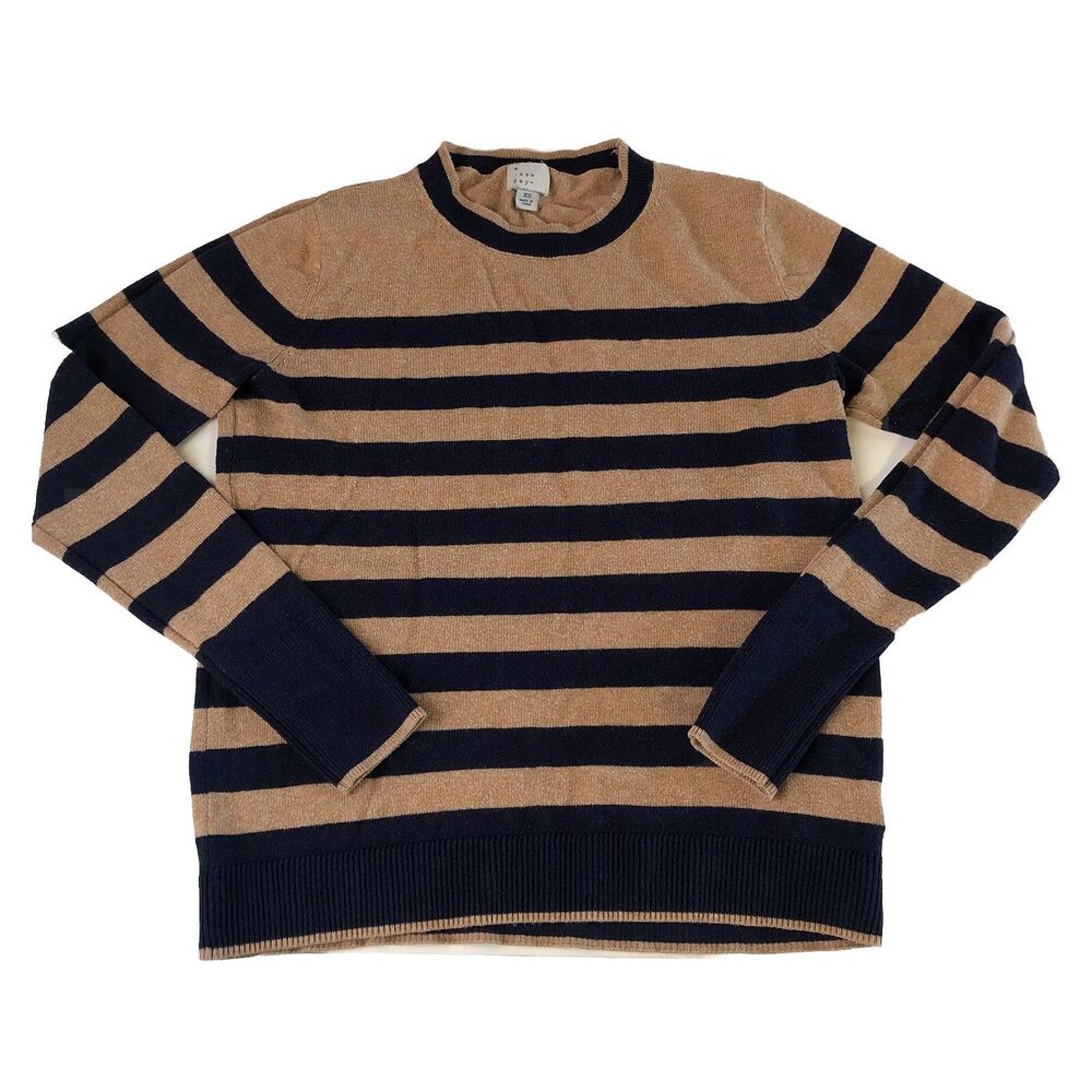 A New Day Target Women’s Striped Sweater Crew Neck Camel Tan Navy Blue Knit XS